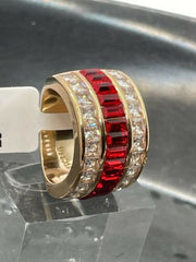 Jewellery Kingdom Ladies Rose Gold Princess Emerald Ruby Steel Cubic Zirconia Ring (Red) - Jewelry Rings - British D'sire