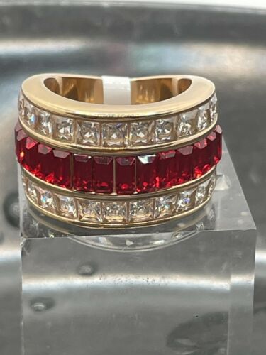 Jewellery Kingdom Ladies Rose Gold Princess Emerald Ruby Steel Cubic Zirconia Ring (Red) - Jewelry Rings - British D'sire Main image