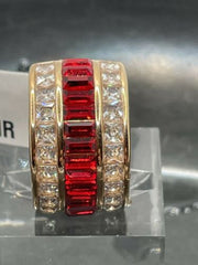 Jewellery Kingdom Ladies Rose Gold Princess Emerald Ruby Steel Cubic Zirconia Ring (Red) - Jewelry Rings - British D'sire