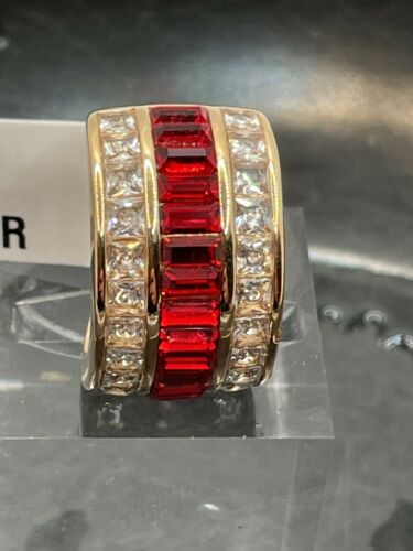 Jewellery Kingdom Ladies Rose Gold Princess Emerald Ruby Steel Cubic Zirconia Ring (Red) - Jewelry Rings - British D'sire