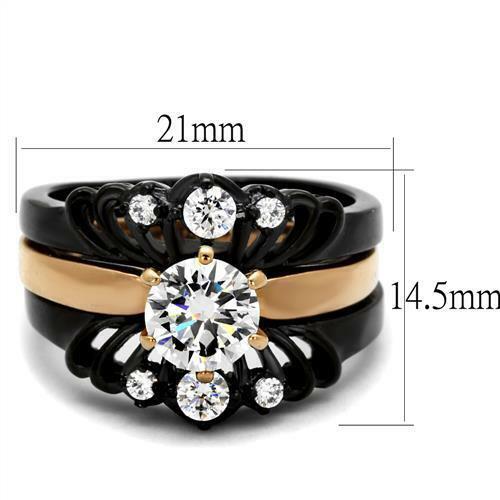 Jewellery Kingdom Ladies Rose Gold Ring Set Black Guard Engagement Solitaire Band 2 Carat Gold Ring Secondary image