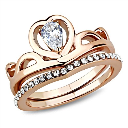 Jewellery Kingdom Ladies Rose Gold Ring Set Pear Cz 1 Carat Engagement Wedding Band Secondary image