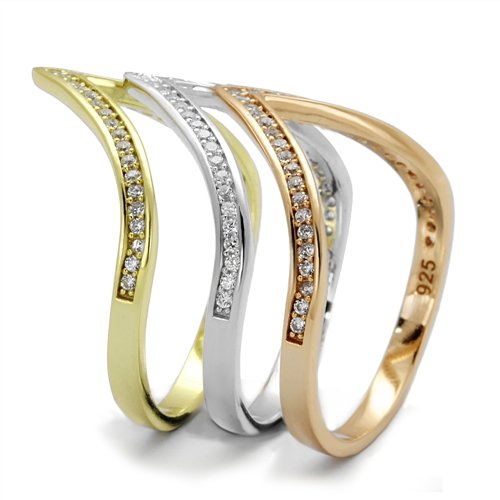 Jewellery Kingdom Ladies Rose Gold, Yellow Gold & Sterling Silver Cz Wedding Stacking Bands Rings - Jewelry Rings - British D'sire Main image