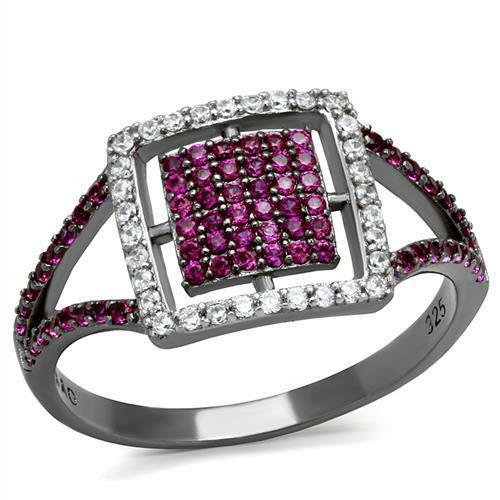 Jewellery Kingdom Ladies Ruby Cz Sterling Silver Band Handmade Flat Pave Ring - Jewelry Rings - British D'sire Main image