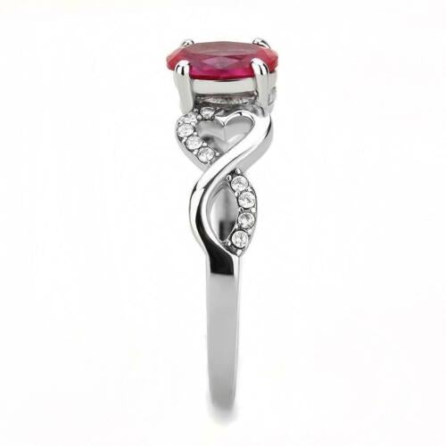 Jewellery Kingdom Ladies Ruby Oval Simulated Diamonds 2CT Stainless Steel Ring (Silver & Red) - Jewelry Rings - British D'sire
