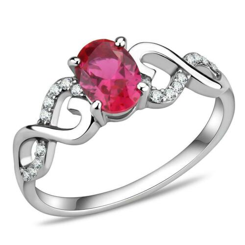 Jewellery Kingdom Ladies Ruby Oval Simulated Diamonds 2CT Stainless Steel Ring (Silver & Red) - Jewelry Rings - British D'sire Main image
