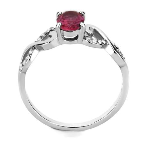 Jewellery Kingdom Ladies Ruby Oval Simulated Diamonds 2CT Stainless Steel Ring (Silver & Red) - Jewelry Rings - British D'sire