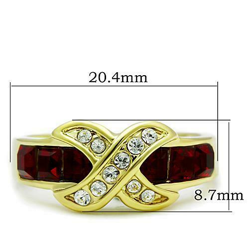Jewellery Kingdom Ladies Ruby Princess Crossover Band 18kt Steel No Tarnish Pretty Ring (Gold) Secondary image