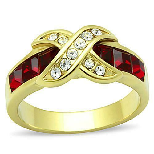 Jewellery Kingdom Ladies Ruby Princess Crossover Band 18kt Steel No Tarnish Pretty Ring (Gold) - Jewelry Rings - British D'sire Main image