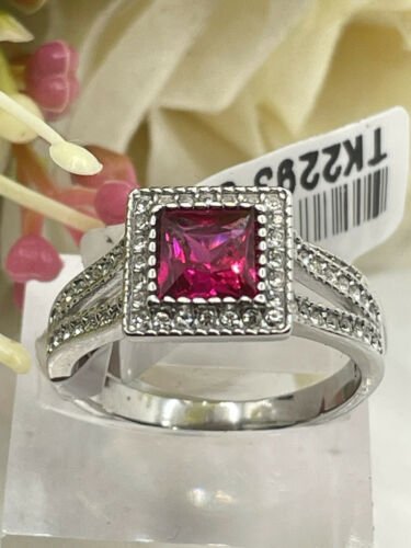 Jewellery Kingdom Ladies Ruby Princess Cut Engagement Wedding Band Stainless Steel Ring Set - Jewelry Rings - British D'sire Main image