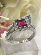 Jewellery Kingdom Ladies Ruby Princess Cut Engagement Wedding Band Stainless Steel Ring Set - Jewelry Rings - British D'sire