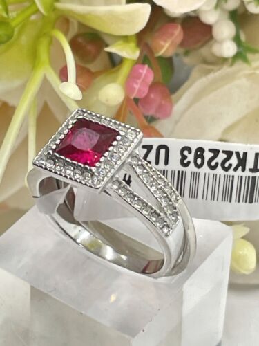 Jewellery Kingdom Ladies Ruby Princess Cut Engagement Wedding Band Stainless Steel Ring Set Secondary image