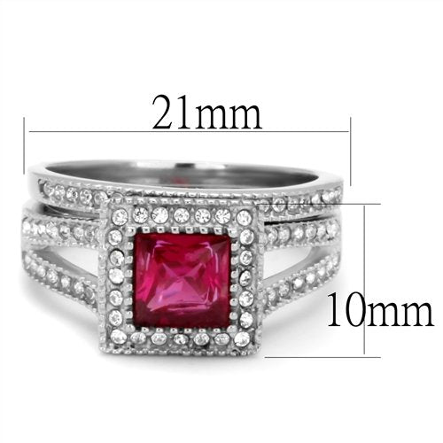 Jewellery Kingdom Ladies Ruby Princess Engagement Wedding Band 3carat Stainless Steel Ring Set - Jewelry Rings - British D'sire