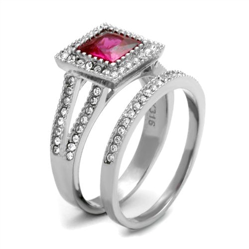 Jewellery Kingdom Ladies Ruby Princess Engagement Wedding Band 3carat Stainless Steel Ring Set - Jewelry Rings - British D'sire
