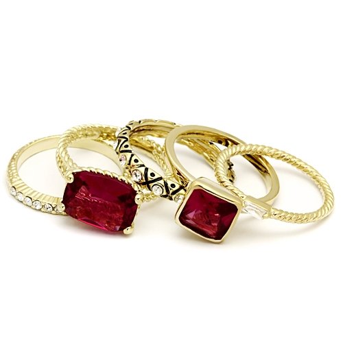 Jewellery Kingdom Ladies Ruby Stacking Set Bands Cz 18kt Emerald Eternity Ring (Gold) - Jewelry Rings - British D'sire Main image