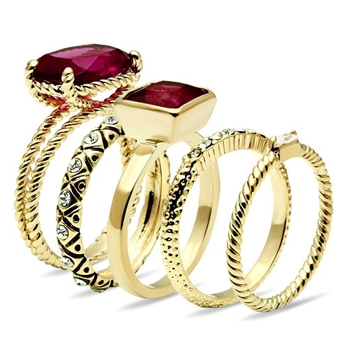 Jewellery Kingdom Ladies Ruby Stacking Set Bands Cz 18kt Emerald Eternity Ring (Gold) - Jewelry Rings - British D'sire