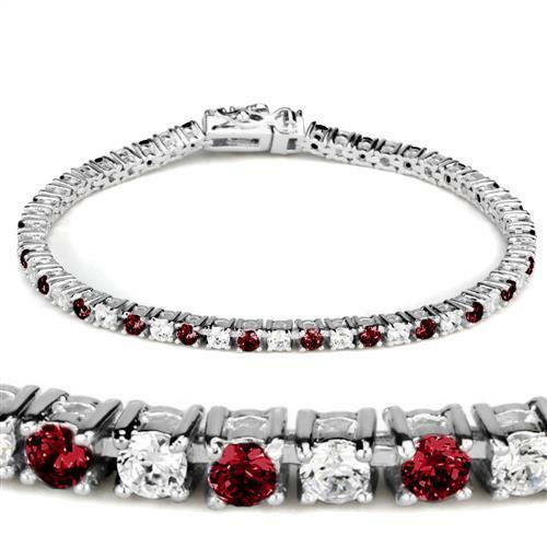 Jewellery Kingdom Ladies Ruby Tennis Cubic Zirconia 7 inch Elegant Sparkling Secure Clasp Bracelet (Red) - Bracelets & Bangles - British D'sire