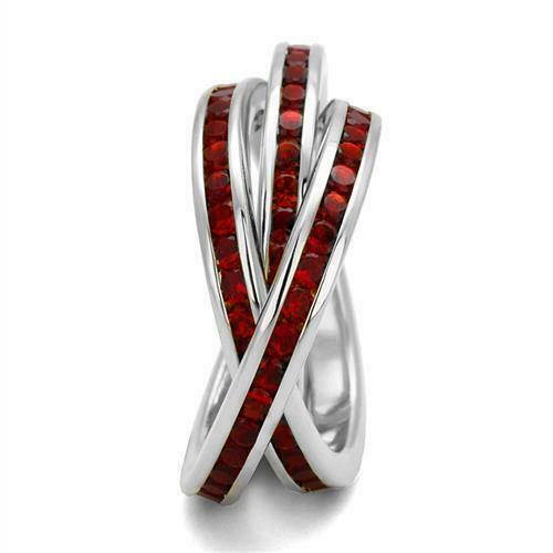 Jewellery Kingdom Ladies Russian Bands Siam Channel Set Interlocking 3pcs Cubic Zirconia Silver Rings (Red) - Jewelry Rings - British D'sire Main image
