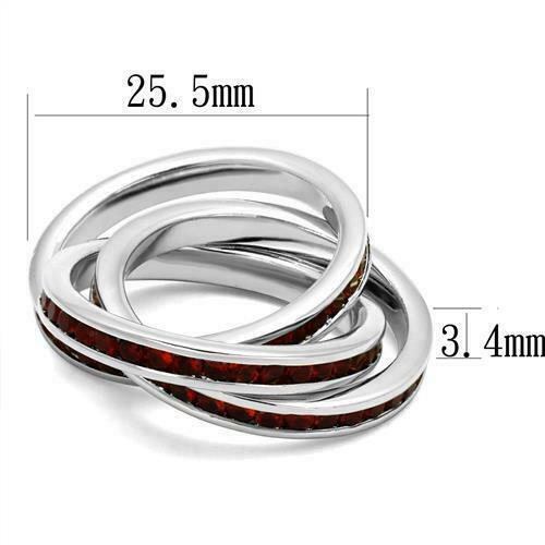 Jewellery Kingdom Ladies Russian Bands Siam Channel Set Interlocking 3pcs Cubic Zirconia Silver Rings (Red) - Jewelry Rings - British D'sire