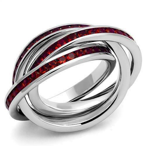 Jewellery Kingdom Ladies Russian Bands Siam Channel Set Interlocking 3pcs Cubic Zirconia Silver Rings (Red) - Jewelry Rings - British D'sire