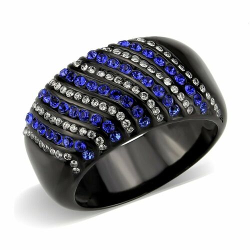 Jewellery Kingdom Ladies Sapphire Band 11mm Cubic Zirconia Stainless Steel Ring (Black) - Jewelry Rings - British D'sire Main image