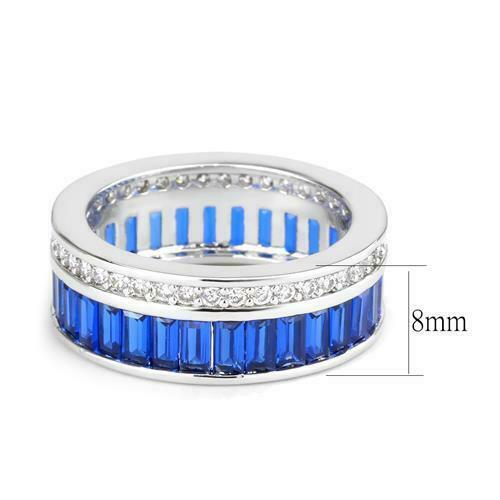 Jewellery Kingdom Ladies Sapphire Band Emerald 8mm Rhodium Full Eternity Ring (Silver Blue) - Jewelry Rings - British D'sire