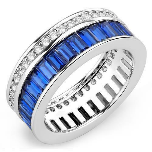 Jewellery Kingdom Ladies Sapphire Band Emerald 8mm Rhodium Full Eternity Ring (Silver Blue) - Jewelry Rings - British D'sire Main image