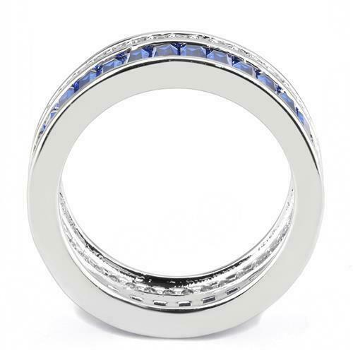 Jewellery Kingdom Ladies Sapphire Band Emerald 8mm Rhodium Full Eternity Ring (Silver Blue) - Jewelry Rings - British D'sire
