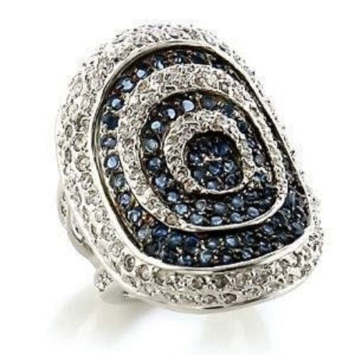 Jewellery Kingdom Ladies Sapphire Cocktail Big Clear Pave Rhodium + Ruthenium Ring (Blue) - Jewelry Rings - British D'sire Main image