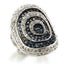 Jewellery Kingdom Ladies Sapphire Cocktail Big Clear Pave Rhodium + Ruthenium Ring (Blue) - Jewelry Rings - British D'sire