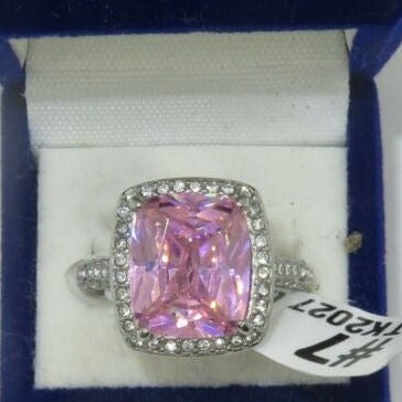 Jewellery Kingdom Ladies Sapphire Cushion Cut 8CT Ring (Silver Pink) - Jewelry Rings - British D'sire Main image