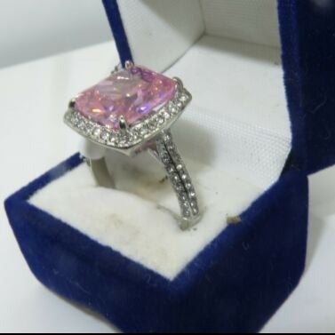 Jewellery Kingdom Ladies Sapphire Cushion Cut 8K Ring (Silver Pink) Secondary image