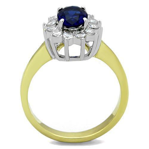 Jewellery Kingdom Ladies Sapphire Cz Steel Oval Elegant 2 Carat Gold Ring - Jewelry Rings - British D'sire