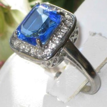 Jewellery Kingdom Ladies Sapphire Emerald Cut 4 Carat Stainless Steel Dress Ring Royal Blue - Jewelry Rings - British D'sire