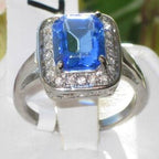 Jewellery Kingdom Ladies Sapphire Emerald Cut 4 Carat Stainless Steel Dress Ring Royal Blue - Jewelry Rings - British D'sire
