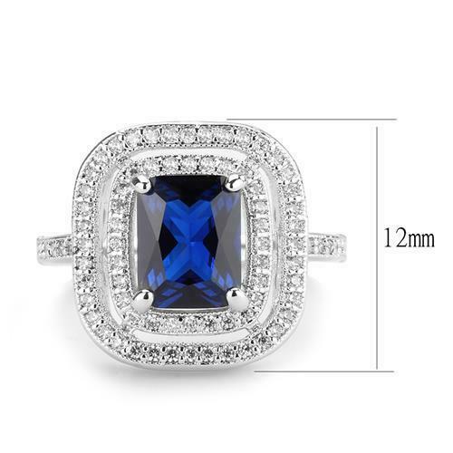 Jewellery Kingdom Ladies Sapphire Emerald Cut Accents Silver Rhodium CZ Sparkling Ring (Blue) Secondary image