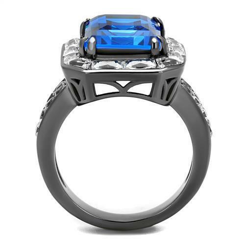 Jewellery Kingdom Ladies Sapphire Emerald Cut Cz Stainless Steel Cocktail Silver Ring - Jewelry Rings - British D'sire