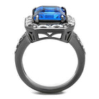 Jewellery Kingdom Ladies Sapphire Emerald Cut Cz Stainless Steel Cocktail Silver Ring - Jewelry Rings - British D'sire