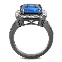 Jewellery Kingdom Ladies Sapphire Emerald Cut Cz Stainless Steel Cocktail Silver Ring - Jewelry Rings - British D'sire