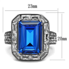 Jewellery Kingdom Ladies Sapphire Emerald Cut Cz Stainless Steel Cocktail Silver Ring - Jewelry Rings - British D'sire