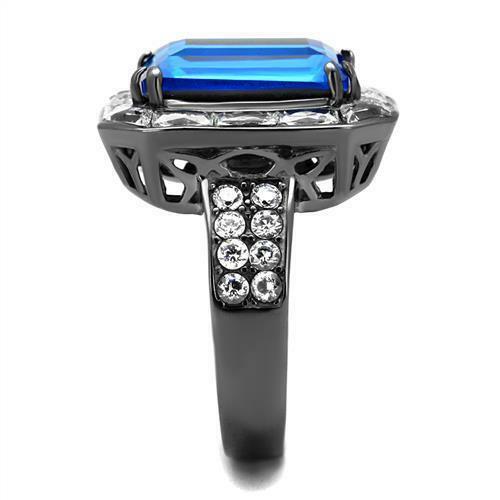 Jewellery Kingdom Ladies Sapphire Emerald Cut Cz Stainless Steel Cocktail Silver Ring - Jewelry Rings - British D'sire