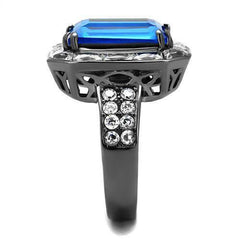 Jewellery Kingdom Ladies Sapphire Emerald Cut Cz Stainless Steel Cocktail Silver Ring - Jewelry Rings - British D'sire