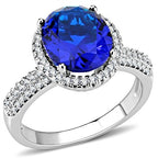 Jewellery Kingdom Ladies Sapphire Oval 6 Carat Solitaire Accent Cz Rhodium Ring (Blue Silver) - Jewelry Rings - British D'sire