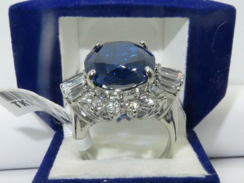 Jewellery Kingdom Ladies Sapphire Oval Cocktail Cubic Zirconia Baguettes Stainless Steel Ring Blue - Jewelry Rings - British D'sire