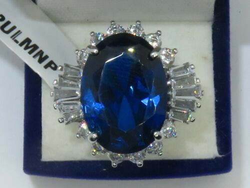 Jewellery Kingdom Ladies Sapphire Oval Cocktail Cubic Zirconia Baguettes Stainless Steel Ring (Blue) Secondary image