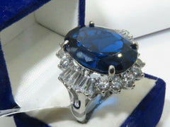 Jewellery Kingdom Ladies Sapphire Oval Cocktail Cubic Zirconia Baguettes Stainless Steel Ring Blue - Jewelry Rings - British D'sire
