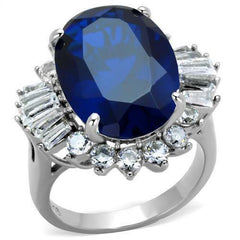 Jewellery Kingdom Ladies Sapphire Oval Cocktail Cubic Zirconia Baguettes Stainless Steel Ring Blue - Jewelry Rings - British D'sire