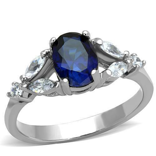 Jewellery Kingdom Ladies Sapphire Oval Simulated Diamonds Marquise Ring (Blue) - Jewelry Rings - British D'sire