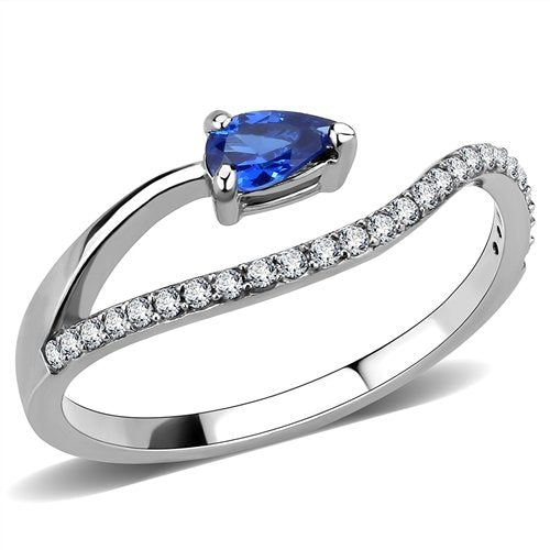 Jewellery Kingdom Ladies Sapphire Pear Cut Stainless Steel Sparkle Cubic Zirconia Ring (Blue) - Jewelry Rings - British D'sire Main image