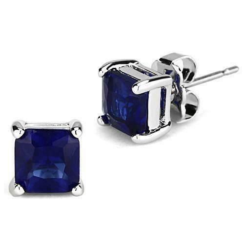 Jewellery Kingdom Ladies Sapphire Princess Cut 2 Carat Royal Silver Stud Earrings (Blue) - Earrings - British D'sire